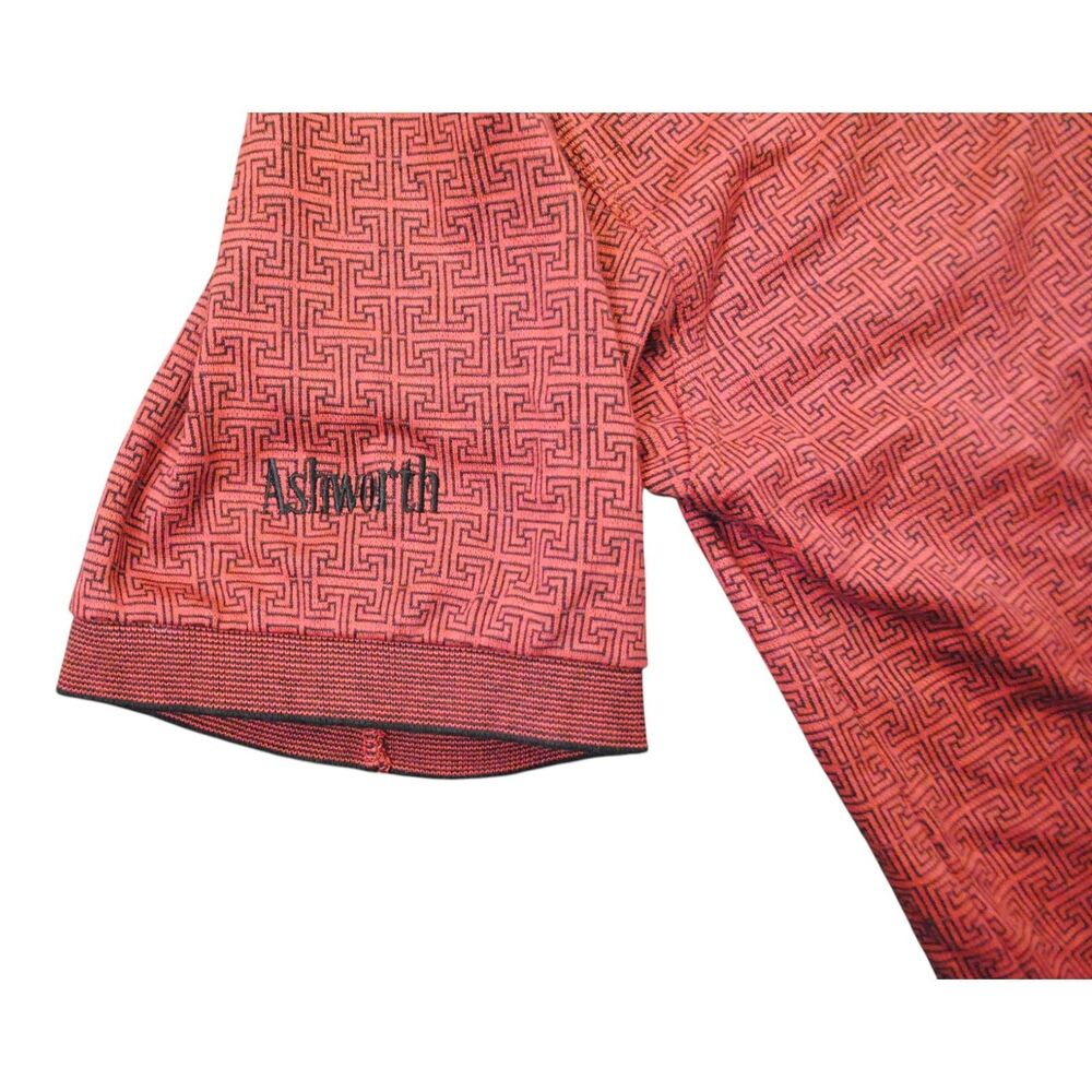 ASHWORTH Harry Logan Vtg 90s Red Maze Pattern Polo Shirt Men's L - Picture 5 of 5